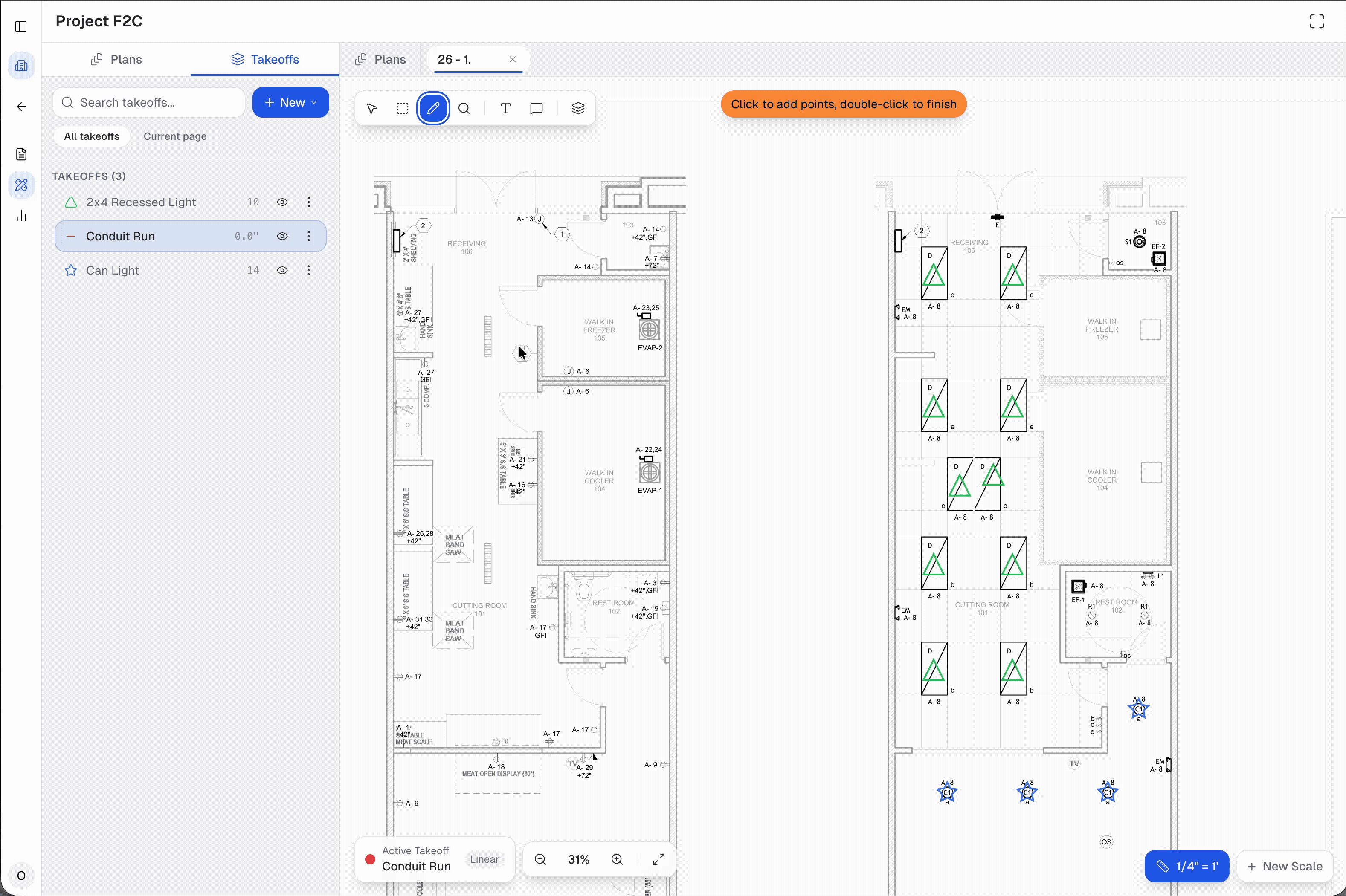 Orys AI estimating platform showing blueprint analysis and catalog management